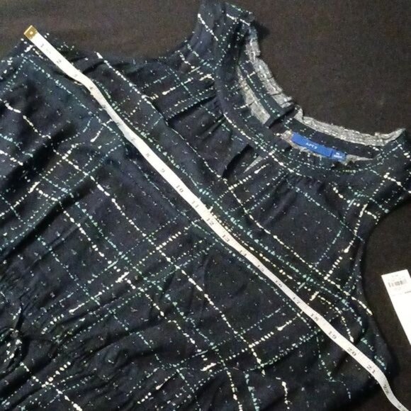NEW Apt. 9 Navy Blue Textured Sleeveless‎ Plaid Romper Elastic Tie Waist Size XL - Picture 12 of 15